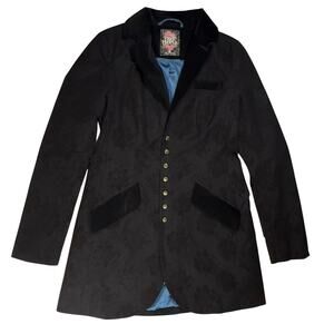 Free People Floral Flocked Dobby Coat Women's 2 Black with Blue Lining